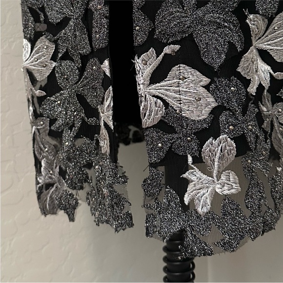 NEW JOVANI BLACK SILVER GUNMETAL BEADED OFF SHOULDER COCKTAIL DRESS - Picture 10 of 13